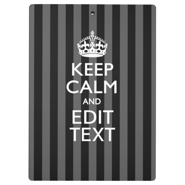 Personalised KEEP CALM Your Text on Black Stripes Clipboard (Back)