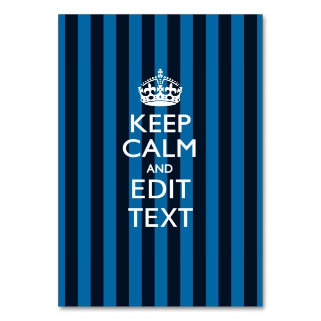 Personalised KEEP CALM Your Text on Blue Stripes Table Number (Front)