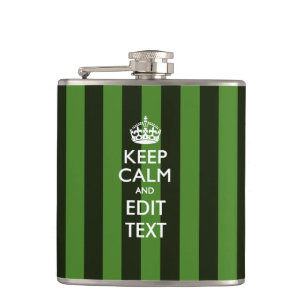 Personalised Keep Calm Your Text on Green Stripes Hip Flask