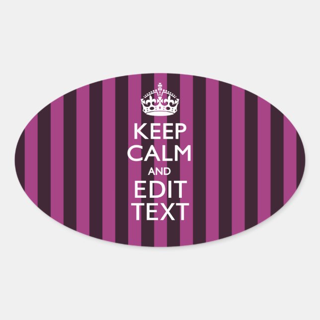 Personalised KEEP CALM Your Text on Pink Fuchsia Oval Sticker (Front)