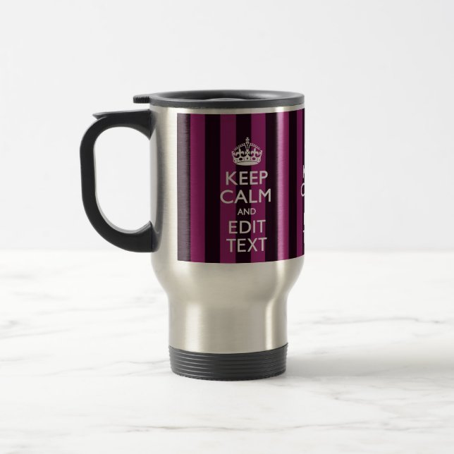 Personalised KEEP CALM Your Text on Pink Fuchsia Travel Mug (Left)