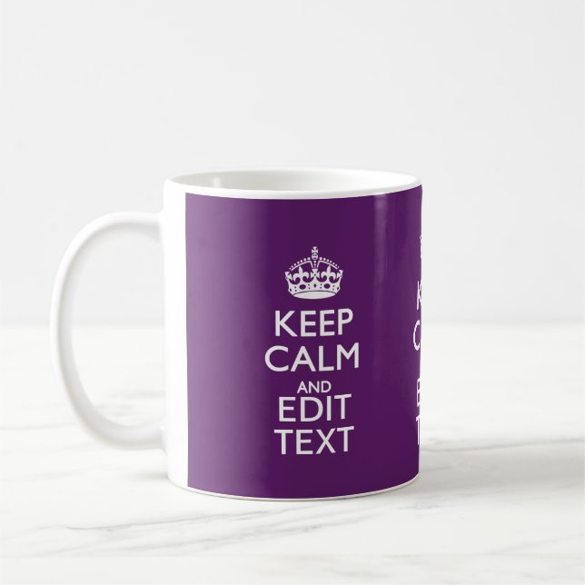Personalised KEEP CALM Your Text on Purple Decor Coffee Mug (Left)