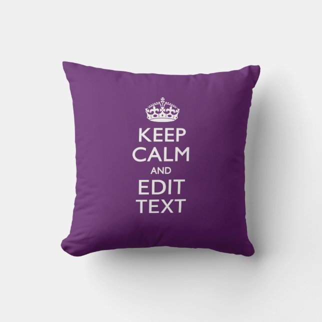 Personalised KEEP CALM Your Text on Purple Decor Cushion (Front)