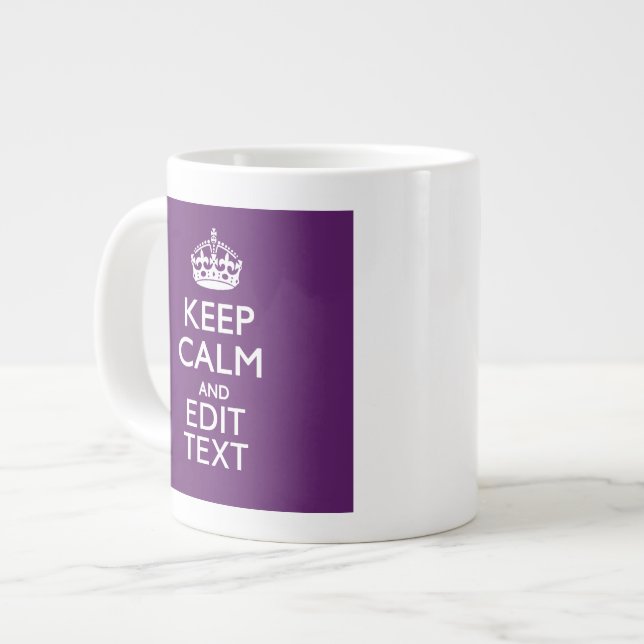 Personalised KEEP CALM Your Text on Purple Decor Large Coffee Mug (Front Left)