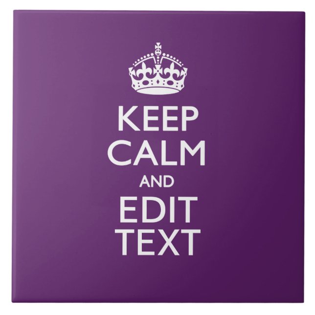 Personalised KEEP CALM Your Text on Purple Decor Tile (Front)