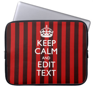 Personalised Keep Calm Your Text on Red Stripes Laptop Sleeve