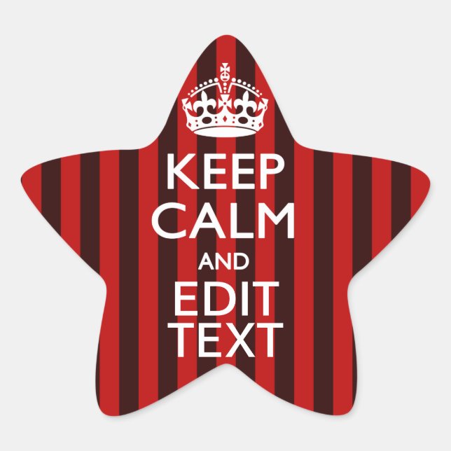 Personalised Keep Calm Your Text on Red Stripes Star Sticker (Front)