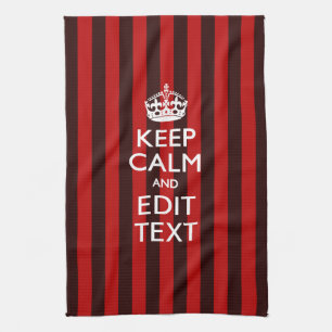 Personalised Keep Calm Your Text on Red Stripes Tea Towel