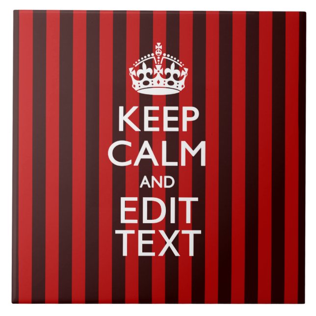 Personalised Keep Calm Your Text on Red Stripes Tile (Front)