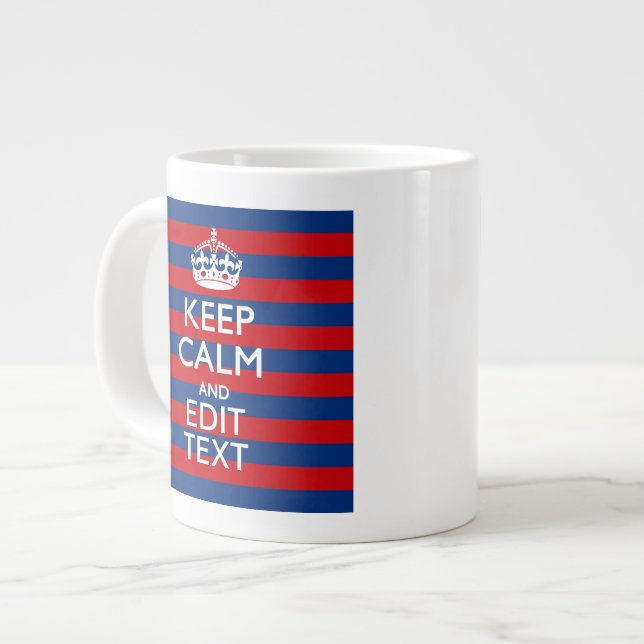 Personalised KEEP CALM Your Text on Stripes Large Coffee Mug (Front Left)