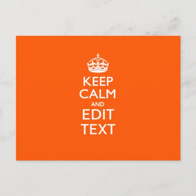 Personalised KEEP CALM Your Text Orange Accent Postcard (Front)