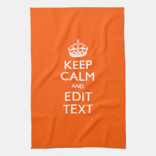 Personalised KEEP CALM Your Text Orange Accent Tea Towel