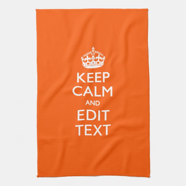Personalised KEEP CALM Your Text Orange Accent Tea Towel (Vertical)