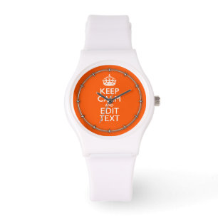 Personalised KEEP CALM Your Text Orange Decor Watch