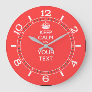 Personalised KEEP CALM your text Pink Coral Dial Large Clock