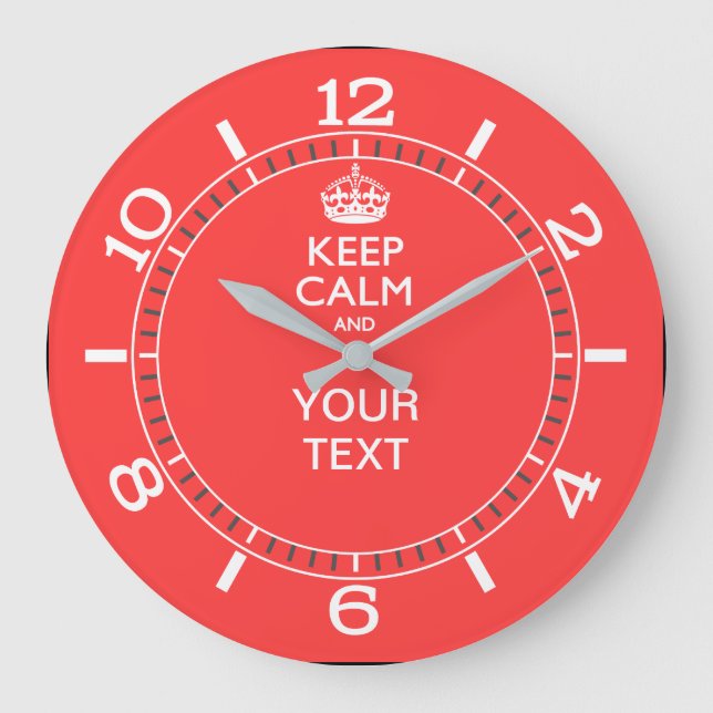 Personalised KEEP CALM your text Pink Coral Dial Large Clock (Front)