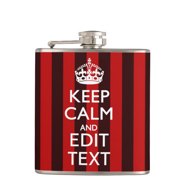 Personalised Keep Calm Your Text Red Stripes Decor Hip Flask (Front)