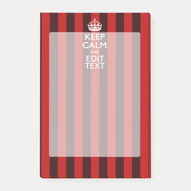 Personalised Keep Calm Your Text Red Stripes Decor Post-it Notes (Front)