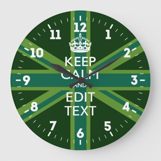 Personalised Keep Calm Your Text UK Flag Green Large Clock (Front)