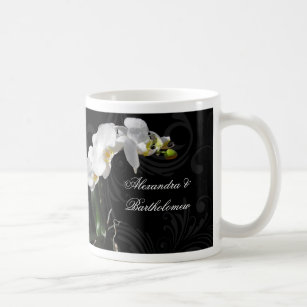 Personalised Keepsake Black & White Orchid Design Coffee Mug
