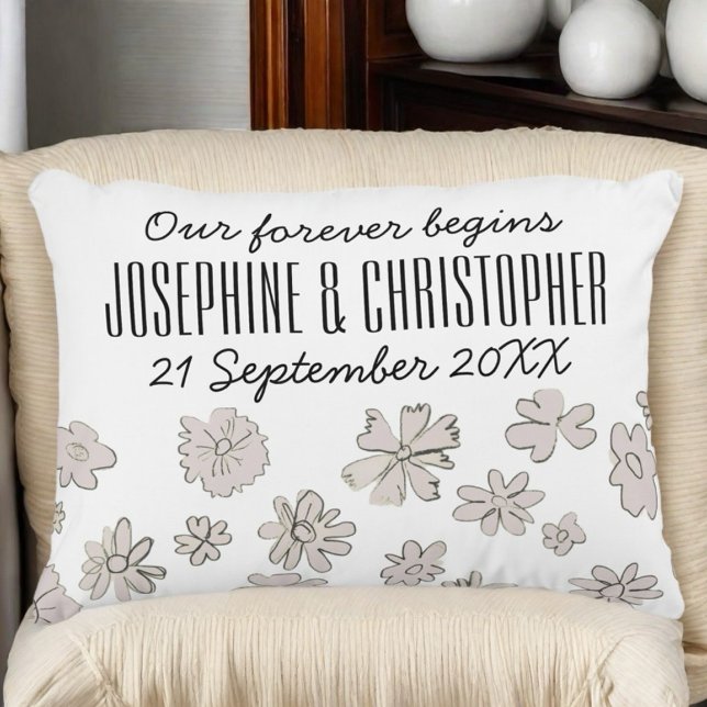 Personalised keepsake names date typography floral decorative cushion (Creator Uploaded)