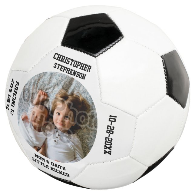 Personalised Keepsake New Baby Boy Custom Football (Three Quarter)