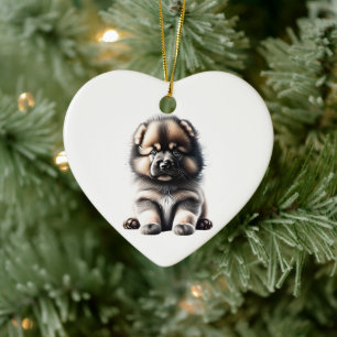 Personalised Keeshond Puppy Ceramic Tree Decoration