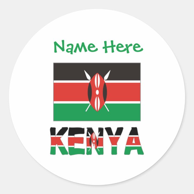 Personalised Kenya Flag Name Round Classic Round Sticker (Front)
