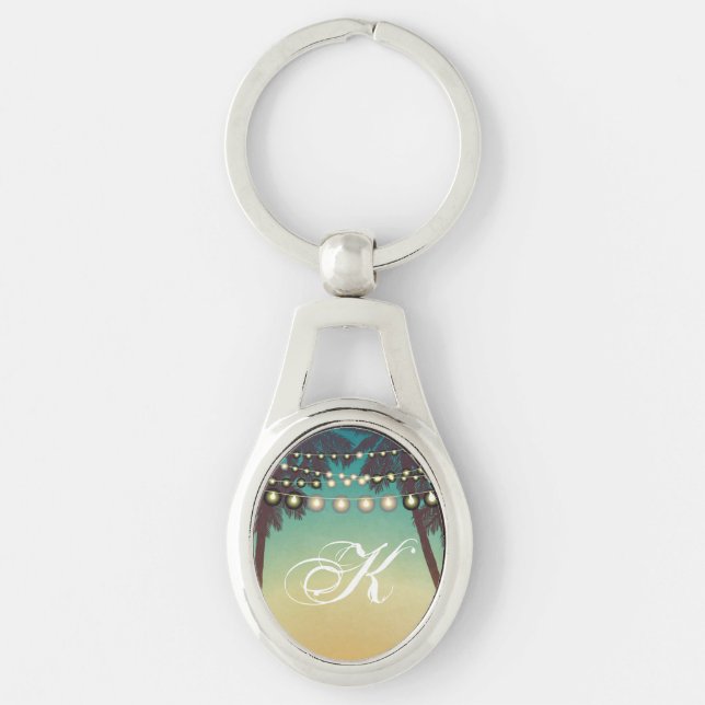 Personalised Key Chain Beach Sunset Palm Trees Srt (Front)