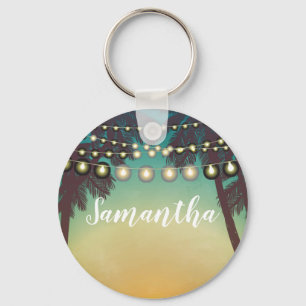 Personalised Key Chain Beach Sunset Palm Trees Str