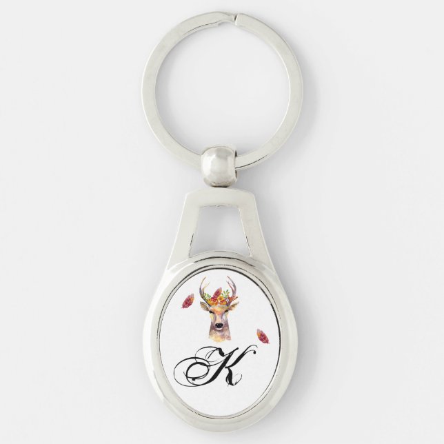 Personalised Key Chain boho deer Buck head Brownin (Front)