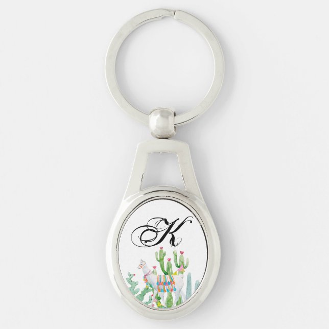 Personalised Key Chain Boho Llama Bohemian Cacti D (Front)