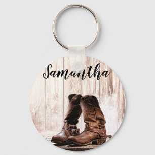 Personalised Key Chain Boots Country Rustic Wester