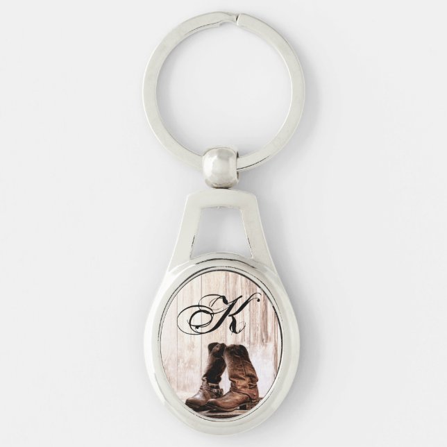 Personalised Key Chain Boots Country Rustic Wester (Front)