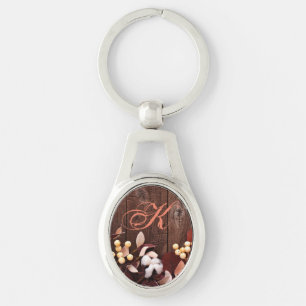 Personalised Key Chain Cotton Branch on Dark Wood