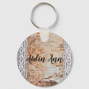Personalised Key Chain country barn wood lace trim