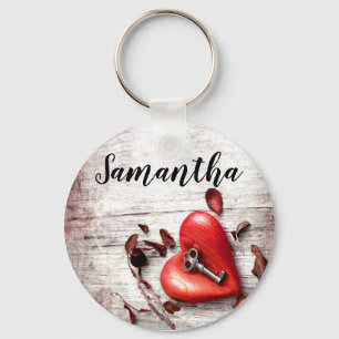 Personalised Key Chain Country Wood Key to my Hear