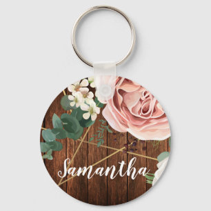 Personalised Key Chain Geometric Garden Rose Barn