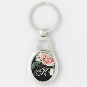 Personalised Key Chain Geometric Garden Rose Black