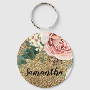 Personalised Key Chain Geometric Garden Rose Gold