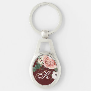 Personalised Key Chain Geometric Garden Rose Wine