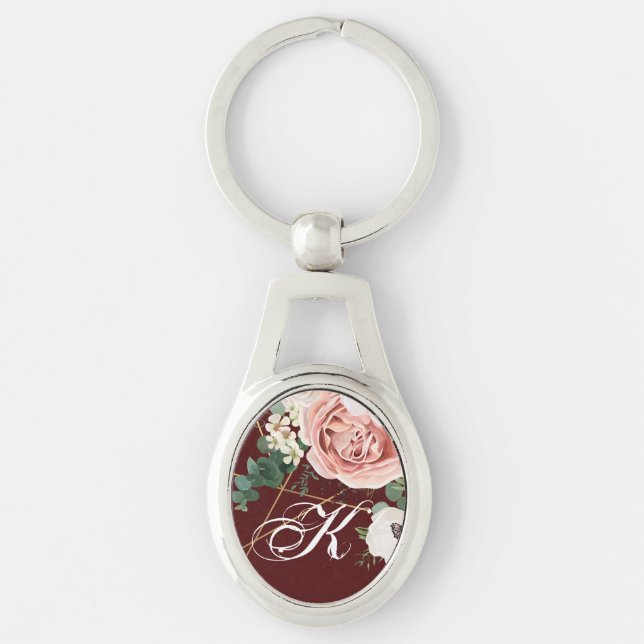 Personalised Key Chain Geometric Garden Rose Wine (Front)