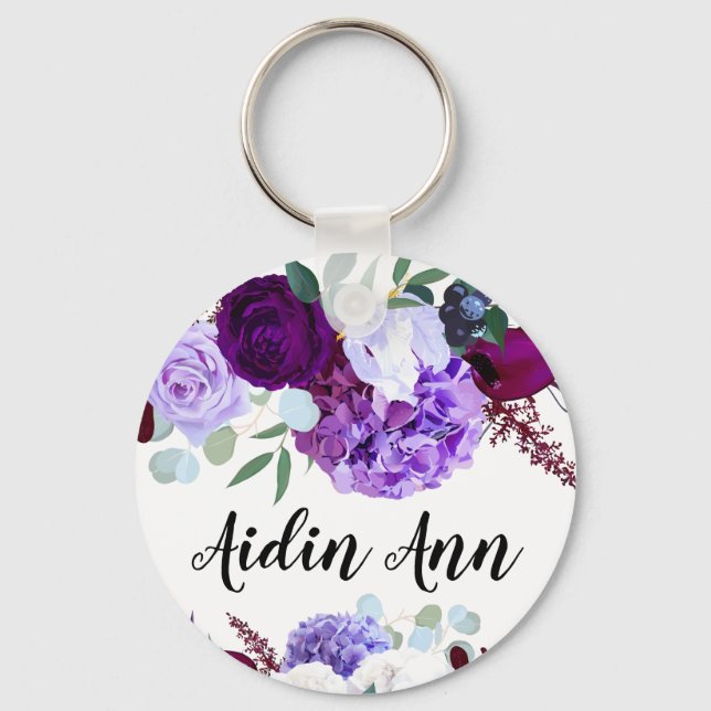 Personalised Key Chain Lavender Hibiscus on Whit (Front)