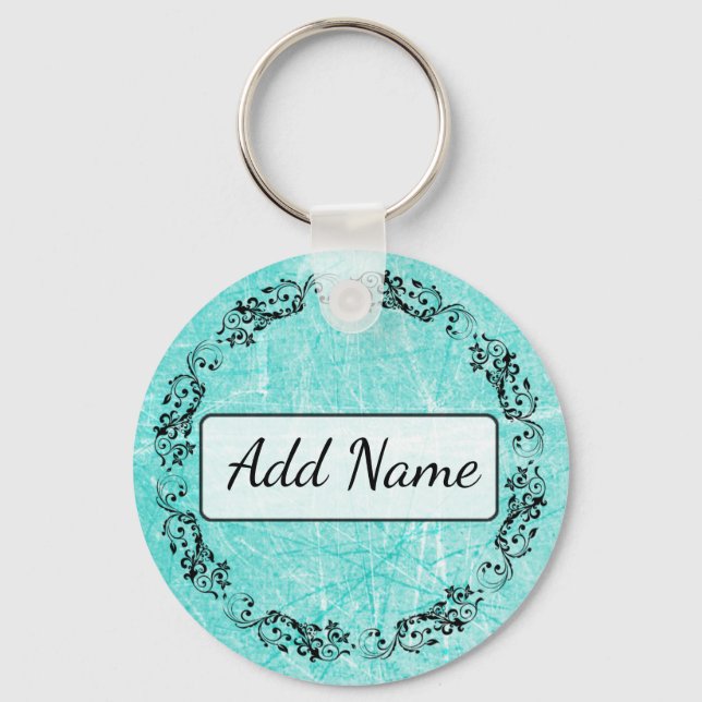 Personalised Key Chain Simple Black and Teal (Front)