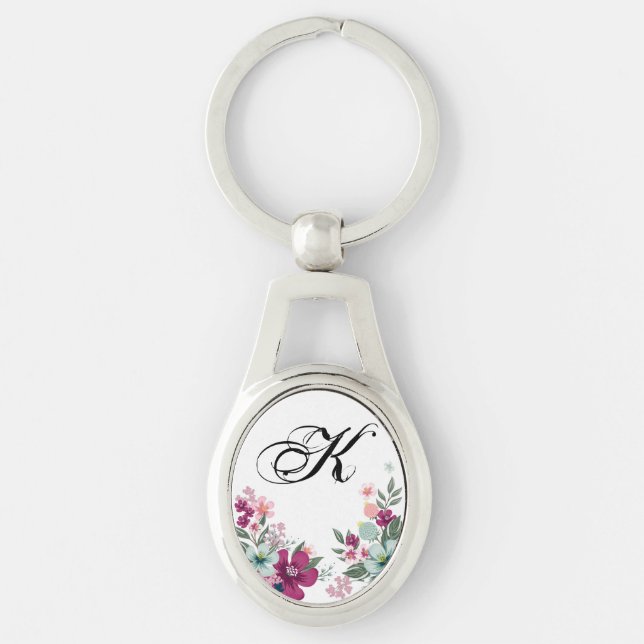 Personalised Key Chain Tropical Flower on White (Front)