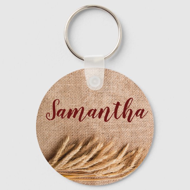 Personalised Key Chain Wheat on Burlap Sack Countr (Front)