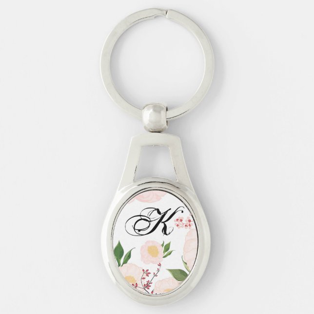 Personalised Key Chain White Floral Flowers on Whi (Front)