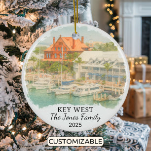 Personalised Key West Ornament, Florida Ceramic Tree Decoration