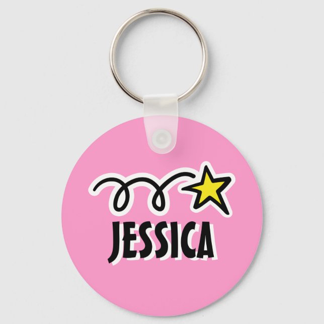Personalised keychain for girl | Pink with star (Front)