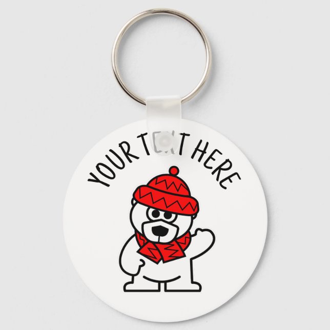 Personalised keychain with cute polar bear cartoon (Front)